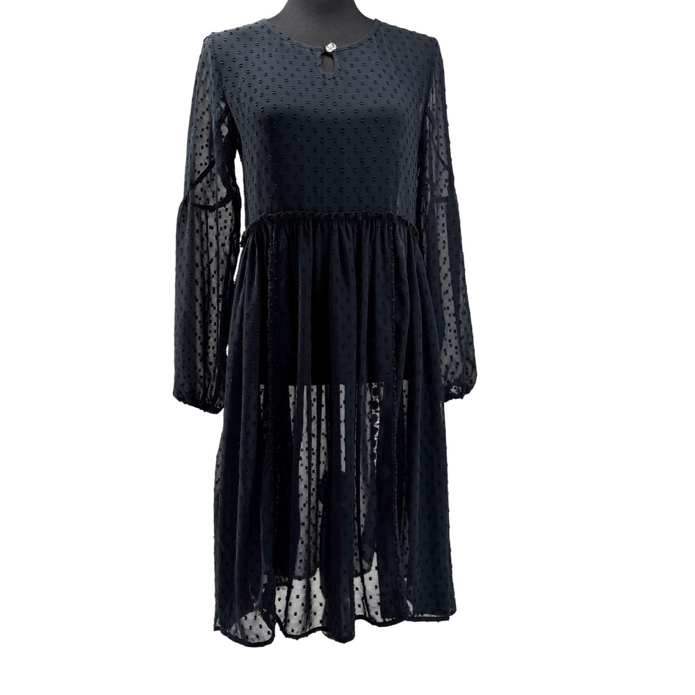 Matilda Jane Black Swiss Dot Lace Long Sleeve Babydoll Goth Over Dress Womens S